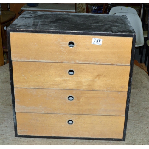 137 - Wooden 4 drawer table top chest - Postage/packing not available