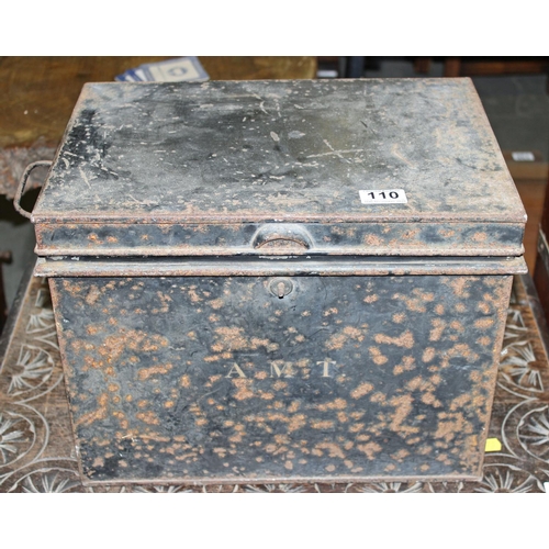 110 - Antique metal deed box - Postage/packing not available