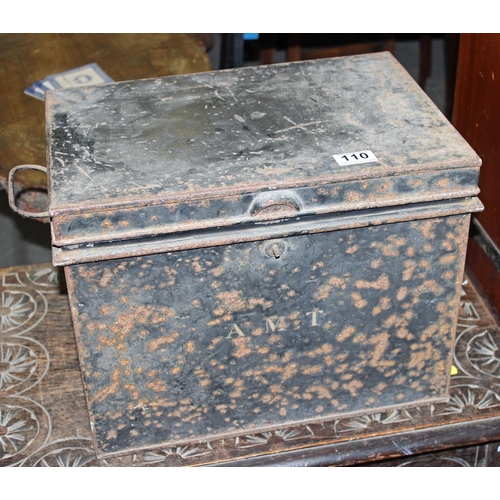 110 - Antique metal deed box - Postage/packing not available