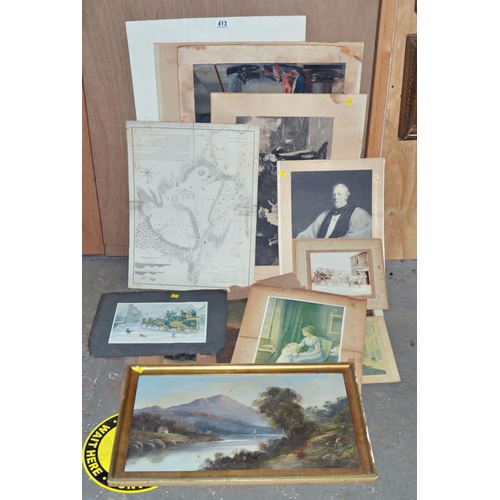 413 - Qty of unframed prints etc - Postage/ Packing not available