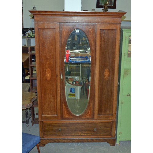 131 - Inlaid Mahogany wardrobe - Postage/packing not available