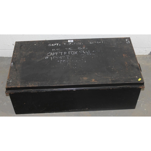 1016 - A Japanned military metal trunk by F & B of London