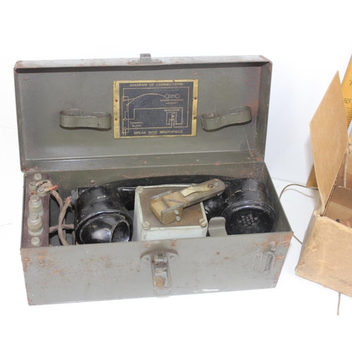 1021 - 1945 dated military field telephone and a gas mask in box