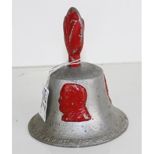 1027 - A WW2 period aluminium Victory Bell made for the RAF Benevolent Fund from the metal of German aircra... 