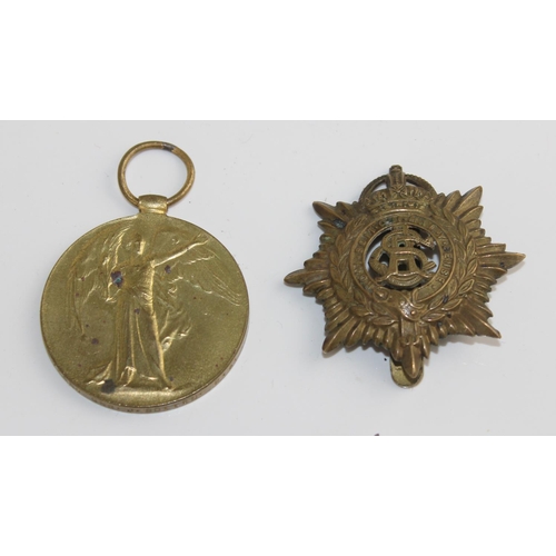 1031 - WW1 Victory medal, Territorial medal, WW2 Medal and an ASC cap badge