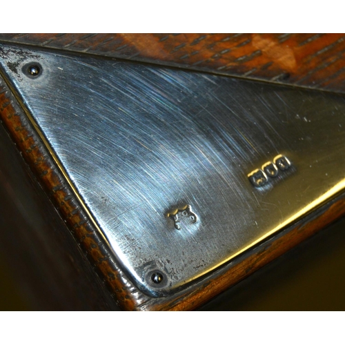 1100 - A silver mounted oak cigarette box with key - London 1901 by The Alexander Clark Manufacturing Co