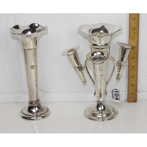 1104 - An early 20th century silver plated 4 branch epergne and a silver-plated bud vase