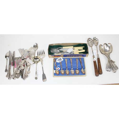 1106 - Qty of antique and later silver-plated cutlery etc