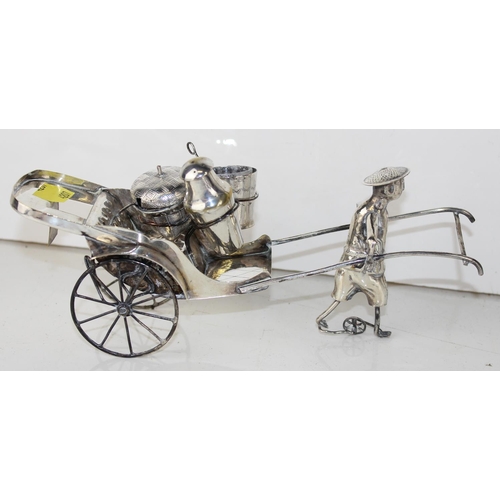 1125 - Qty of silver-plated items to inc a Chinese rickshaw cruet set