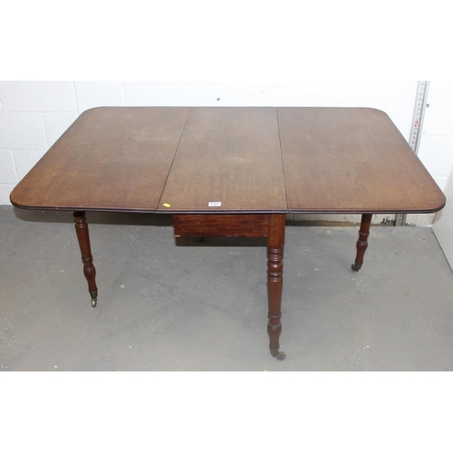 122 - A Victorian Mahogany drop leaf table on brass casters