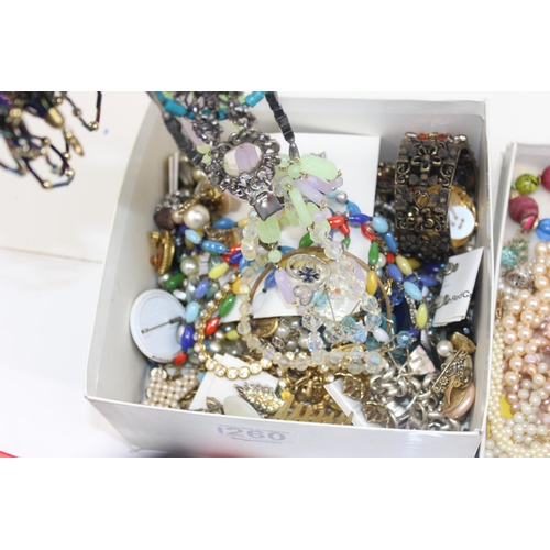 1260 - 3 boxes of assorted costume jewellery