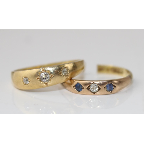 1263 - 2 18ct gold gypsy set rings - Diamonds and Sapphires - approx 4.5g gross weight