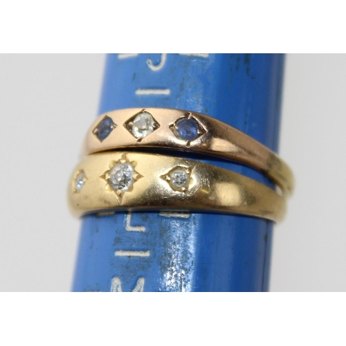 1263 - 2 18ct gold gypsy set rings - Diamonds and Sapphires - approx 4.5g gross weight