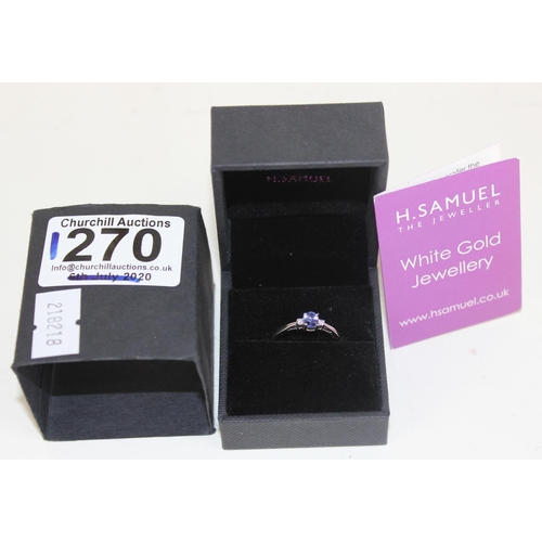 1270 - A 9ct white gold, diamond and Tanzanite ring in box - size R 1/2