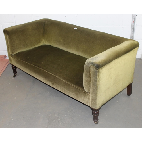 136 - In the manner of Howard & Sons - An unusual Victorian 2 seater sofa with green velvet upholstery sta... 