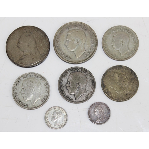 1370 - 8 silver/ half silver coins to inc 1890 crown and 1888 sixpence