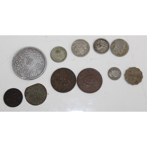 1372 - Qty of interesting world coins etc to inc some silver examples