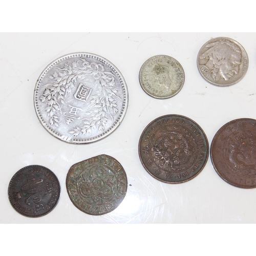 1372 - Qty of interesting world coins etc to inc some silver examples