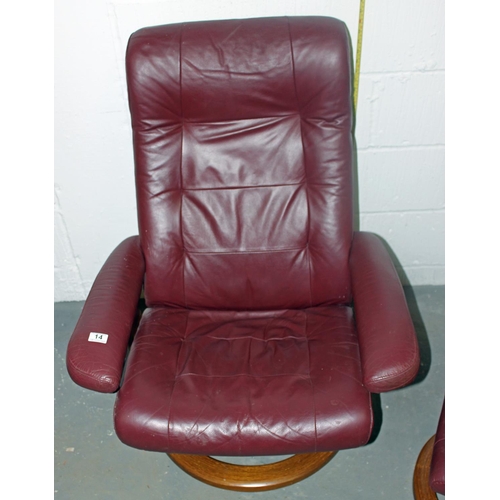 14 - An Ekornes Stressless leather chair and footstool in Burgundy