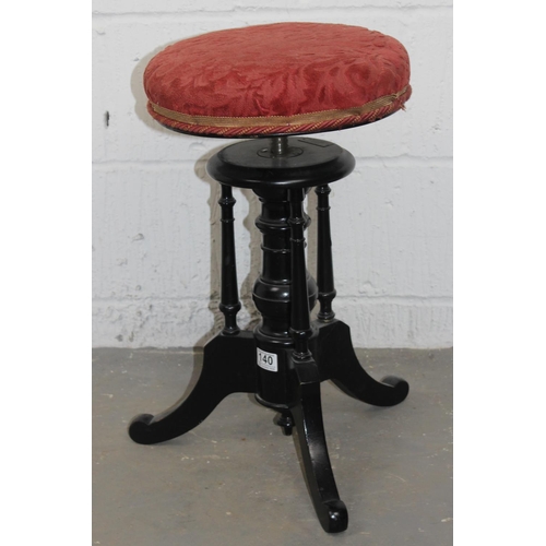 140 - An antique ebonised adjustable piano stool by P.J. Welter of Den Haag - Netherlands