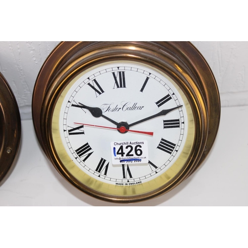 1426 - Foster Callear brass cased clock and barometer set