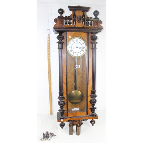 1428 - A large Vienna regulator wall clock with ebonised wooden details