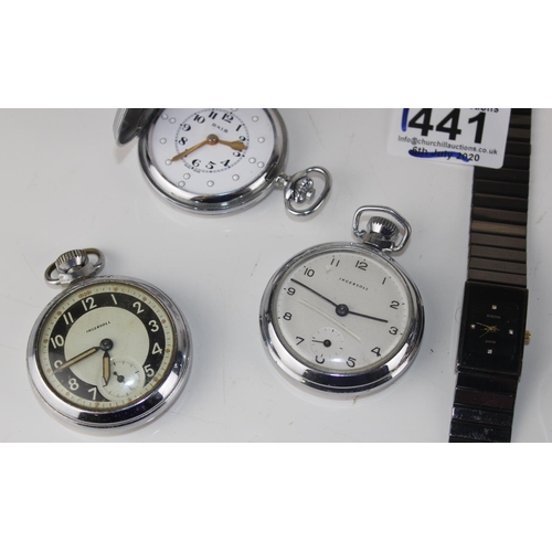 1441 - 5 assorted watches to inc an unusual RNIB Braille pocket watch