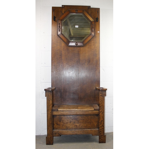 148 - Art Deco period oak hall stand with mirror