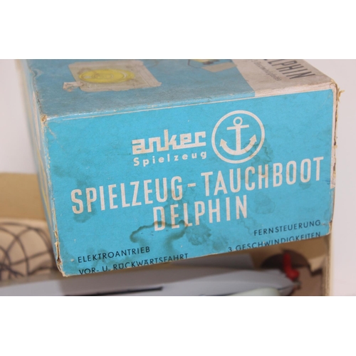 1499 - A vintage Tauchboot Delphin Submarin Dolphin toy submarine in box by Anker