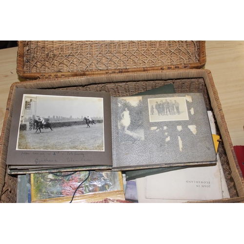 1623 - Wicker basket of assorted ephemera, photographs to inc Military