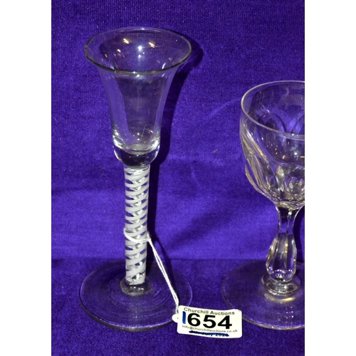 1654 - 3 antique drinking glasses to inc a Georgian cordial glass with cotton twist stem