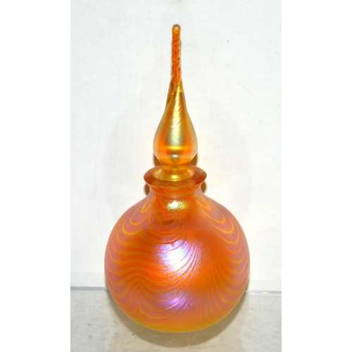 1656 - 5 iridescent glass perfume bottles to inc examples by Siddy Langley & 2 by Okra Glass