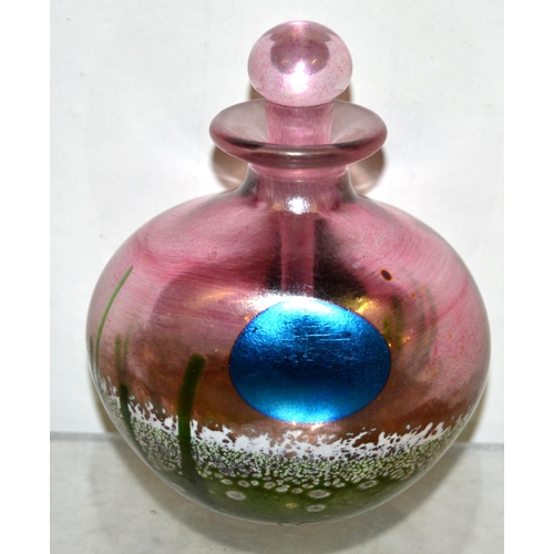 1656 - 5 iridescent glass perfume bottles to inc examples by Siddy Langley & 2 by Okra Glass