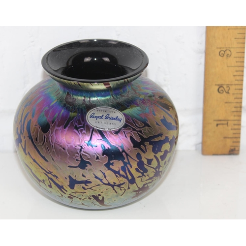 1657 - A Royal Brierley Iridescent art glass vase - signed verso