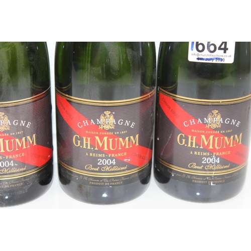 1664 - 3 bottles of 2004 Mumm champagne