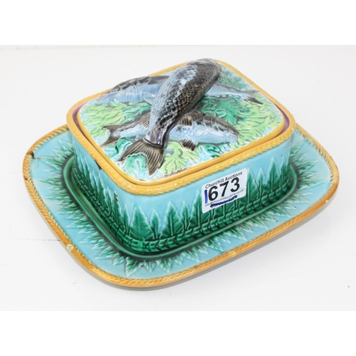 1673 - A 19th century George Jones majolica sardine dish and cover c1870