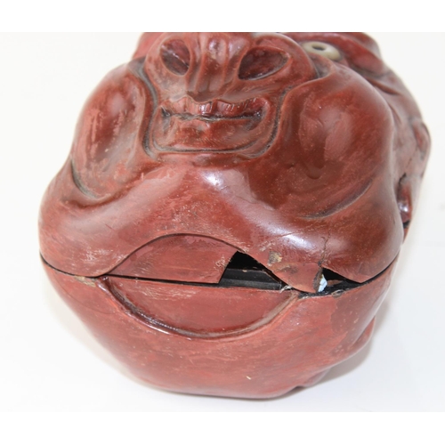 1675 - An unusual Japanese Lacquer Oni or Noh style Mask Box with 2 differing faces - likely c.1900