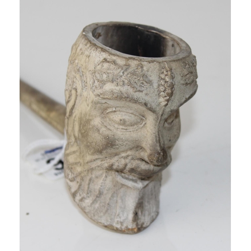 1676 - 2 unusual antique clay pipes - Merry Xmas large bowl with Baccus face and a Chinese designed one wit... 