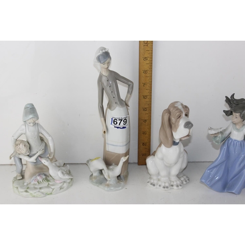 1679 - 6 Spanish porcelain figures to inc Nao & Lladro