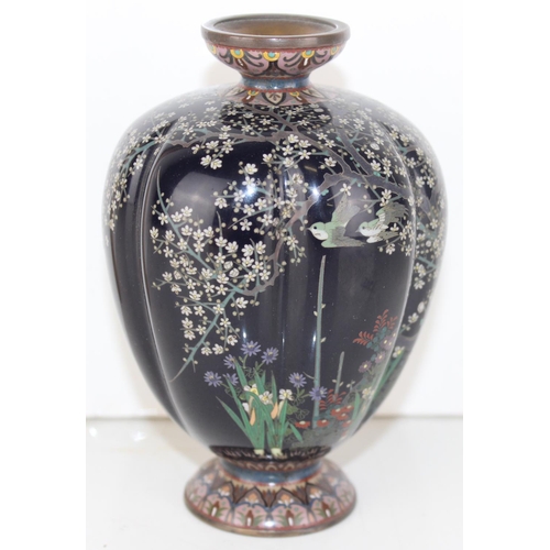 1683 - A 19th century Japanese cloisonne vase decorated with blossom and birds - markers mark under