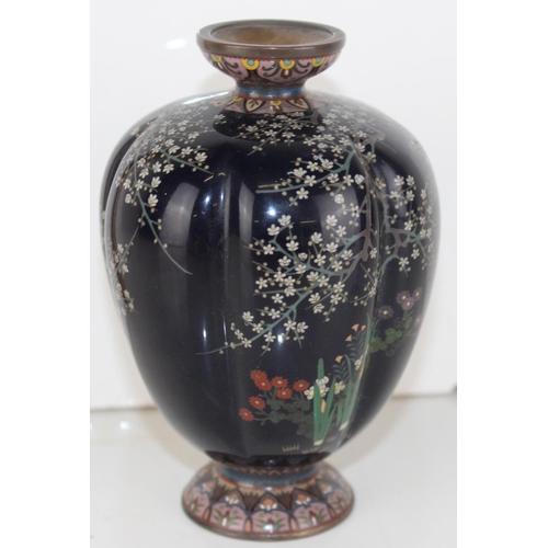 1683 - A 19th century Japanese cloisonne vase decorated with blossom and birds - markers mark under