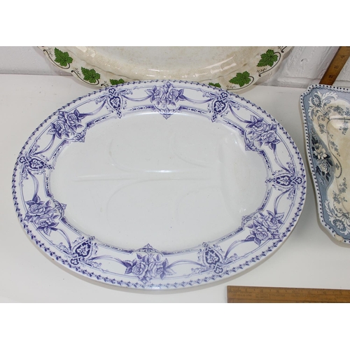 1766 - 3 antique meat plates - 2 Blue & White