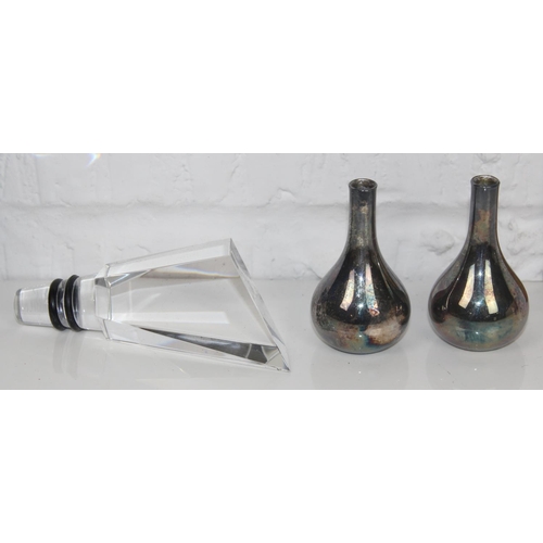 1777 - Orrefors glass bottle stopper and a pair of Dansk designs candlesticks