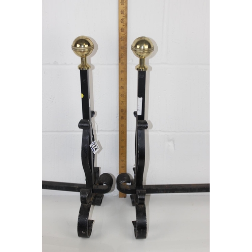 1784 - A pair of brass and wrought iron fire dogs or andirons