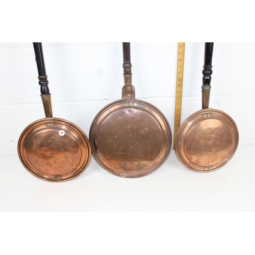 1785 - 3 antique copper bed warming pans