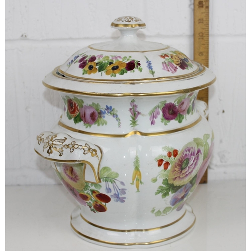 1802 - A 19th century large lidded urn with painted floral decoration in the manner of Fredrick Hurten - ma... 