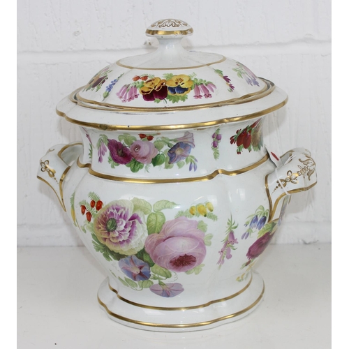 1802 - A 19th century large lidded urn with painted floral decoration in the manner of Fredrick Hurten - ma... 