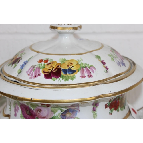 1802 - A 19th century large lidded urn with painted floral decoration in the manner of Fredrick Hurten - ma... 