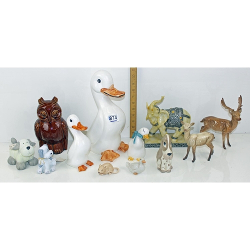 1874 - Qty of animal figures to inc 2 Beswick Deer