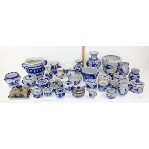 1875 - A large qty of continental Westervald style grey ground and blue glazed stoneware pottery to inc exa... 